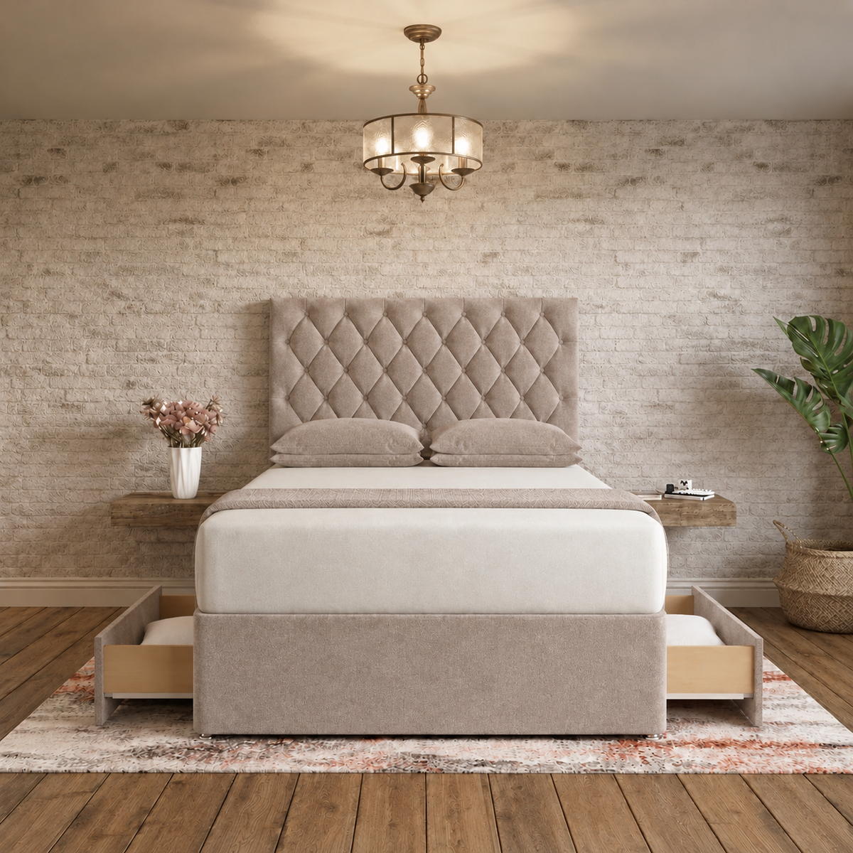 Mayfair Chesterfield Divan Bed - Latte Wool