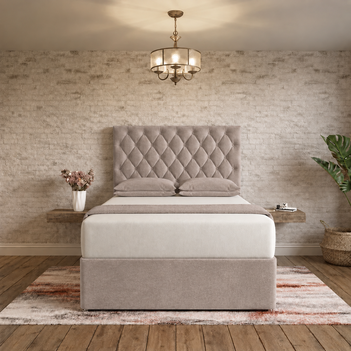 Mayfair Chesterfield Divan Bed - Latte Wool