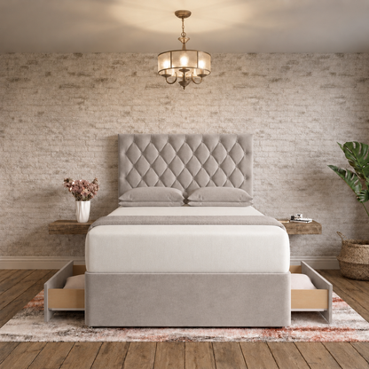 Mayfair Chesterfield Divan Bed - Light Grey Plush Velvet