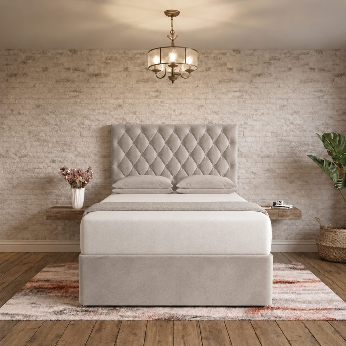 Mayfair Chesterfield Divan Bed - Light Grey Plush Velvet