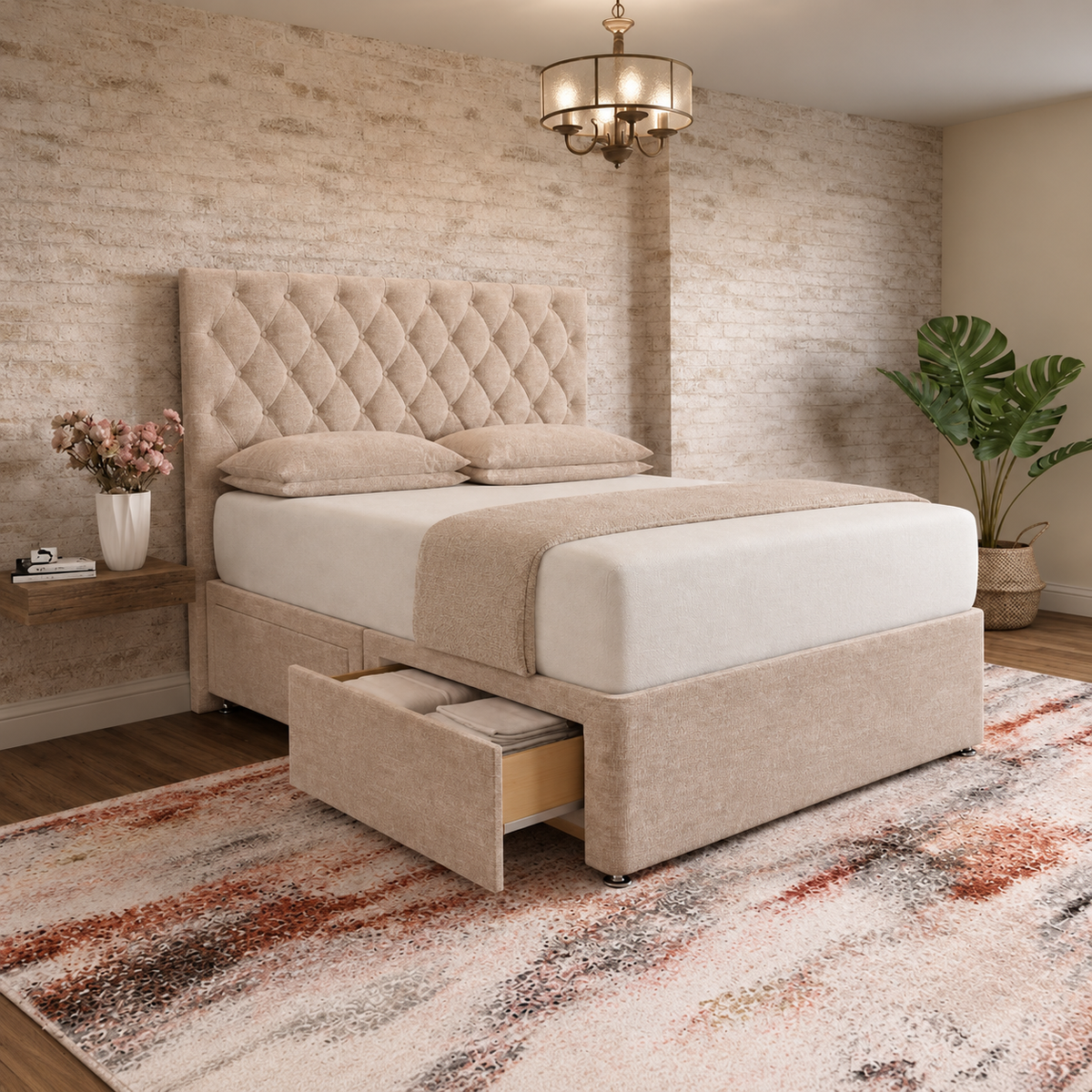 Mayfair Chesterfield Divan Bed - Mink Chenille