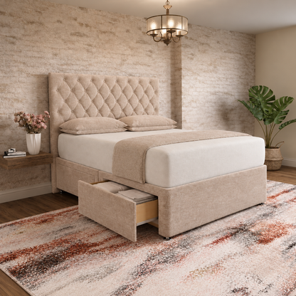 Mayfair Chesterfield Divan Bed - Mink Chenille