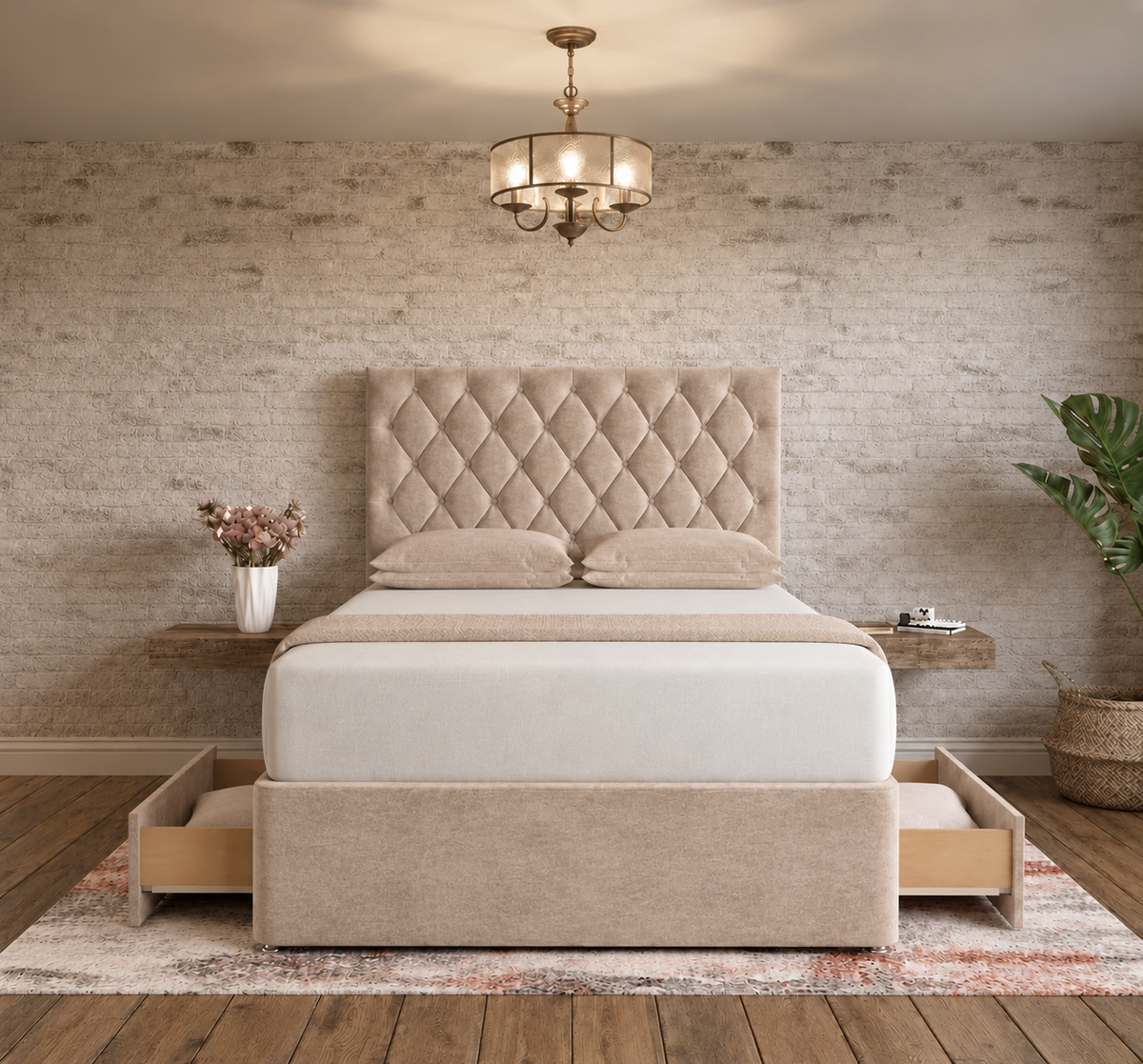 Mayfair Chesterfield Divan Bed - Mink Chenille