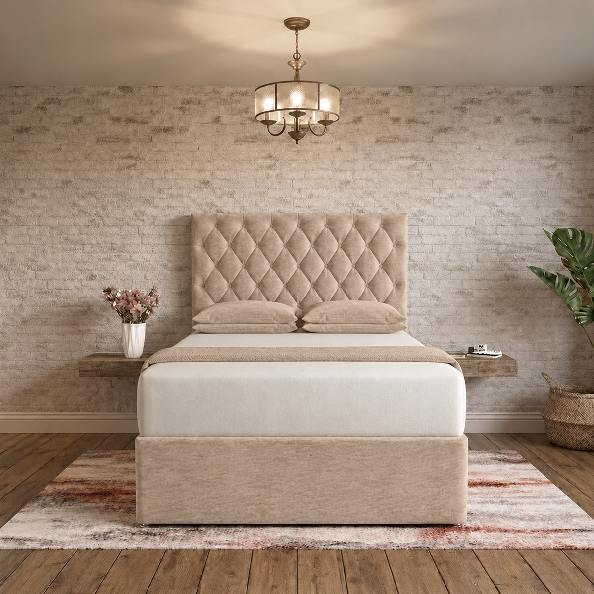 Mayfair Chesterfield Divan Bed - Mink Chenille