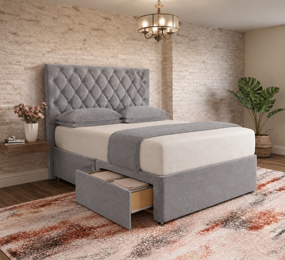 Mayfair Chesterfield Divan Bed - Pewter Wool