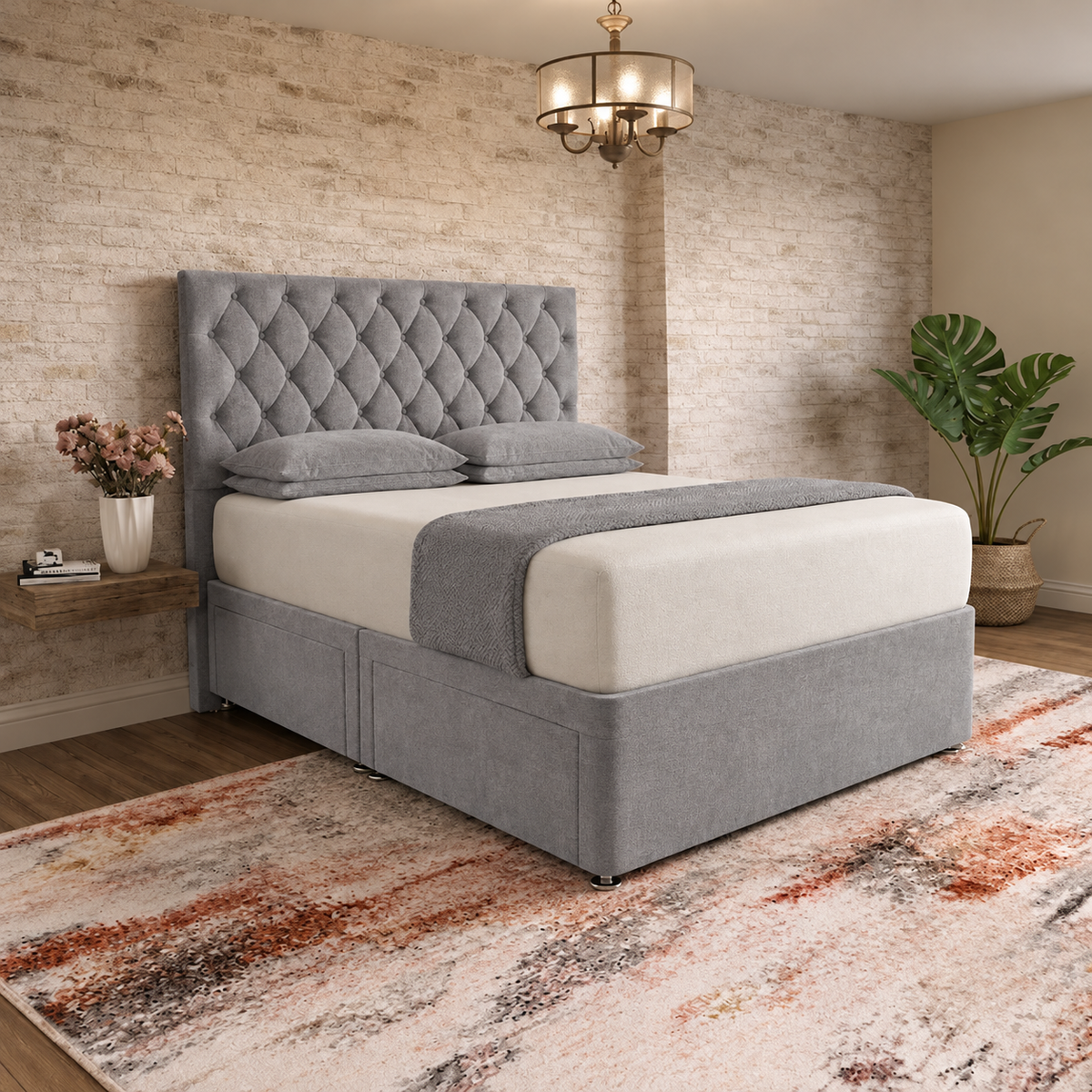 Mayfair Chesterfield Divan Bed - Pewter Wool