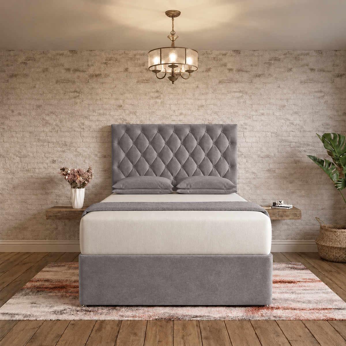 Mayfair Chesterfield Divan Bed - Pewter Wool