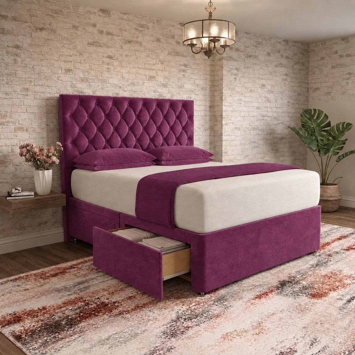 Mayfair Chesterfield Divan Bed - Purple Plush Velvet