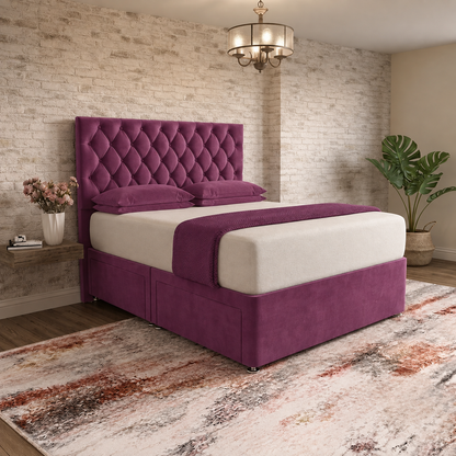 Mayfair Chesterfield Divan Bed - Purple Plush Velvet