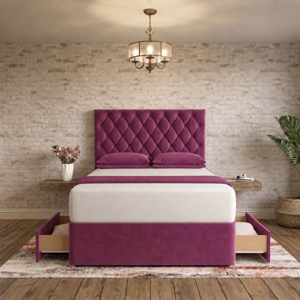 Mayfair Chesterfield Divan Bed - Purple Plush Velvet