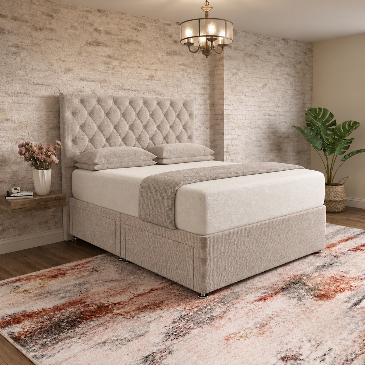 Mayfair Chesterfield Divan Bed - Putty Linen