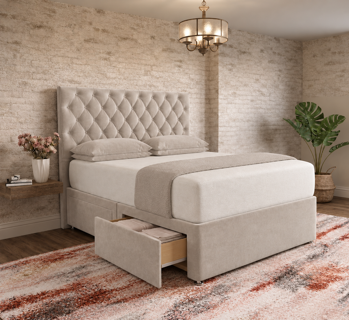 Mayfair Chesterfield Divan Bed - Putty Plush Velvet