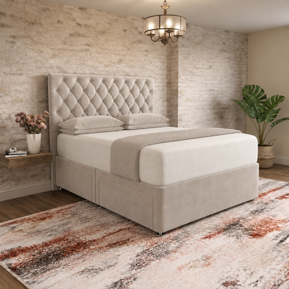 Mayfair Chesterfield Divan Bed - Putty Plush Velvet