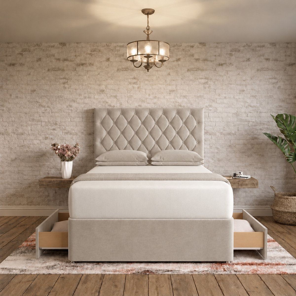 Mayfair Chesterfield Divan Bed - Putty Plush Velvet