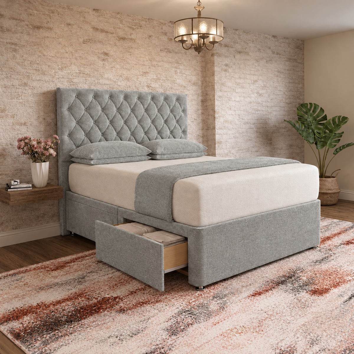 Mayfair Chesterfield Divan Bed - Sage Linen