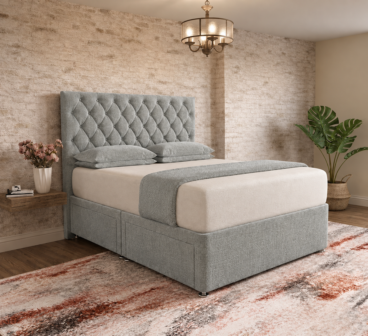 Mayfair Chesterfield Divan Bed - Sage Linen