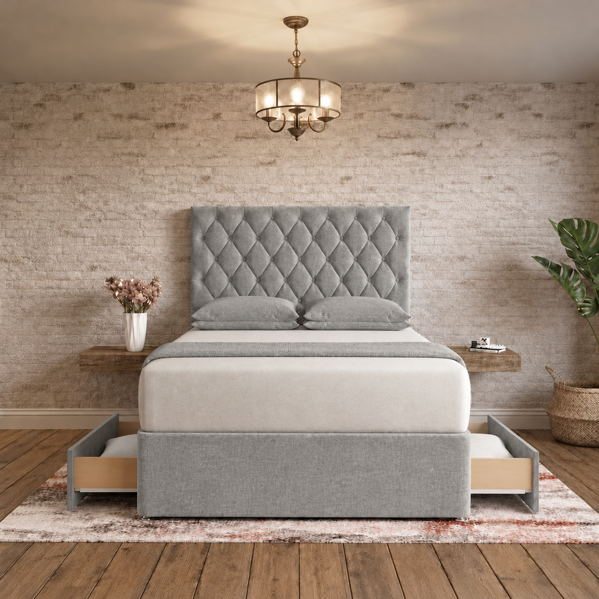 Mayfair Chesterfield Divan Bed - Sage Linen