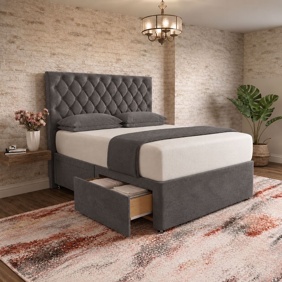 Mayfair Chesterfield Divan Bed - Silver Naples