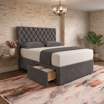 Mayfair Chesterfield Divan Bed - Silver Naples