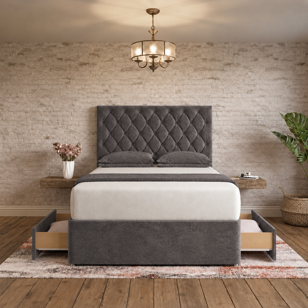 Mayfair Chesterfield Divan Bed - Silver Naples