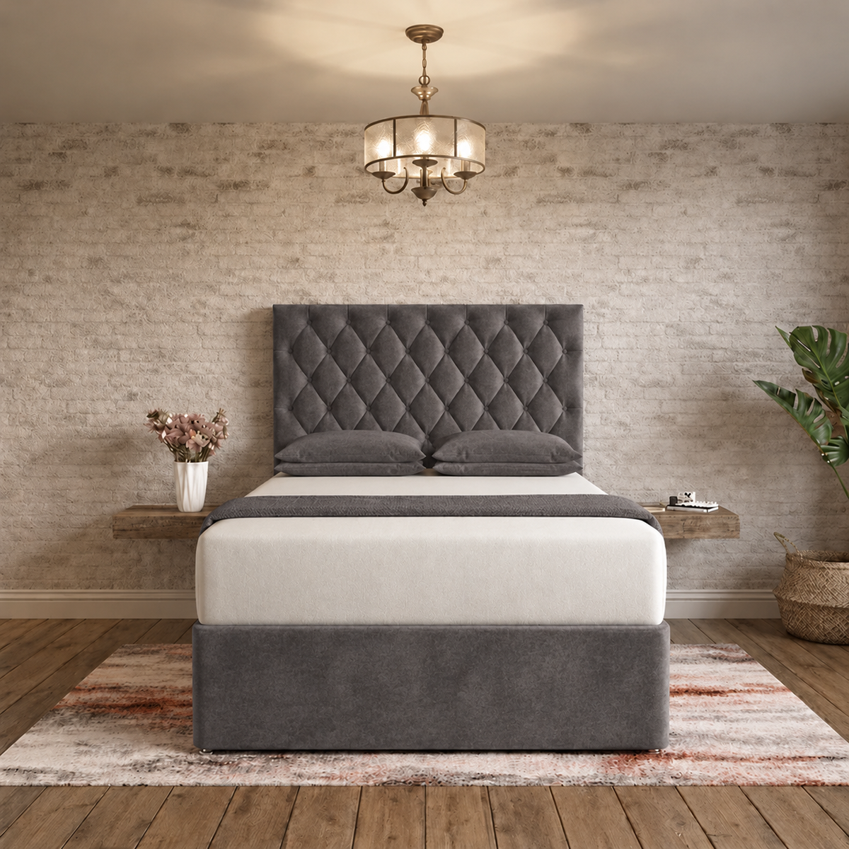 Mayfair Chesterfield Divan Bed - Silver Naples