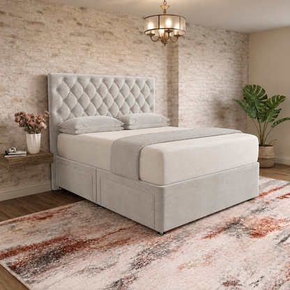 Mayfair Chesterfield Divan Bed - Silver Plush Velvet
