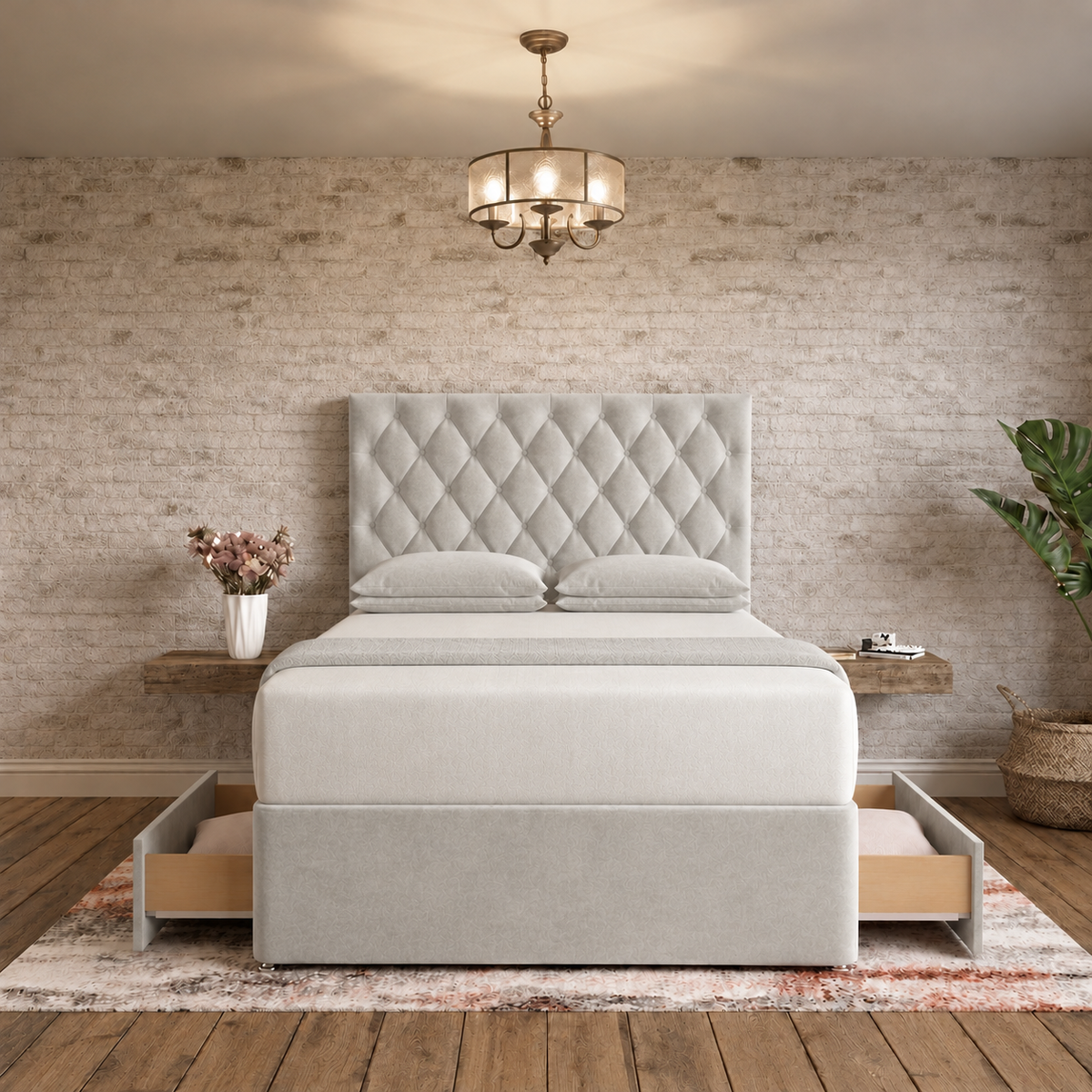 Mayfair Chesterfield Divan Bed - Silver Plush Velvet