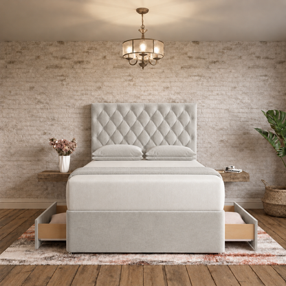 Mayfair Chesterfield Divan Bed - Silver Plush Velvet