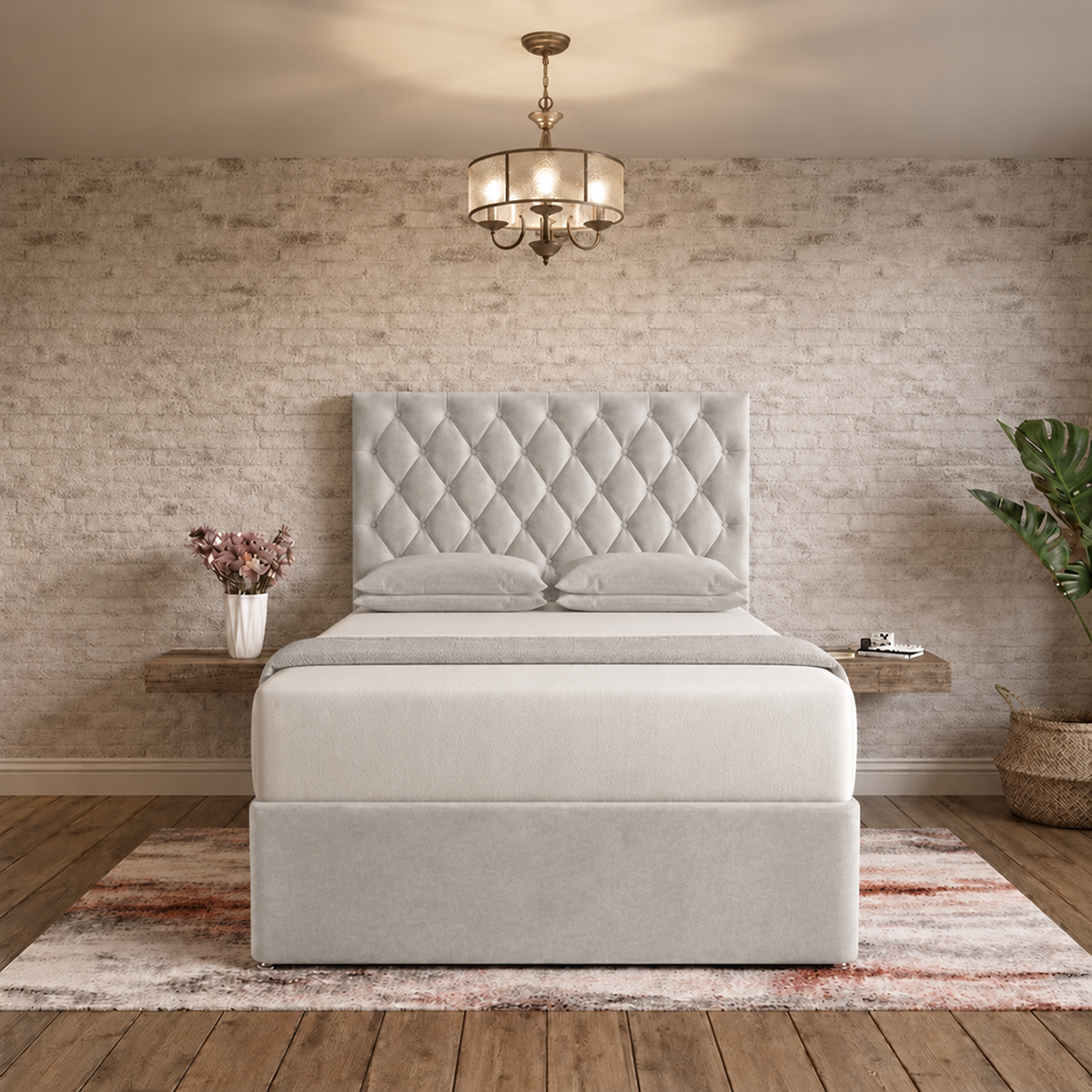 Mayfair Chesterfield Divan Bed - Silver Plush Velvet
