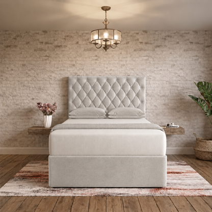 Mayfair Chesterfield Divan Bed - Silver Plush Velvet