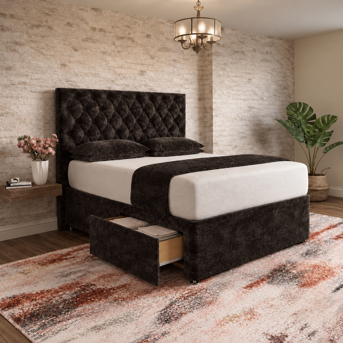 Mayfair Chesterfield Divan Bed - Slate Grey Naples