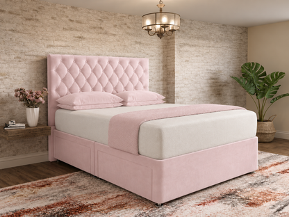 Mayfair Chesterfield Divan Bed - Soft Pink Plush Velvet