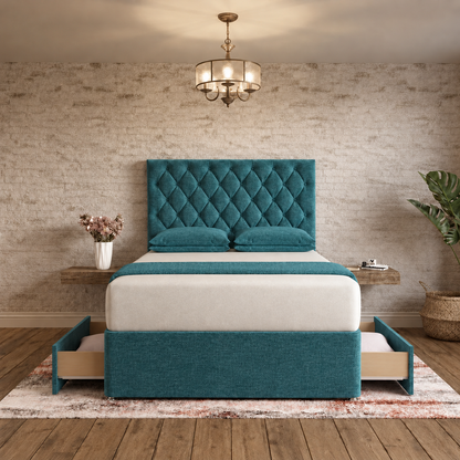 Mayfair Chesterfield Divan Bed - Teal Linen