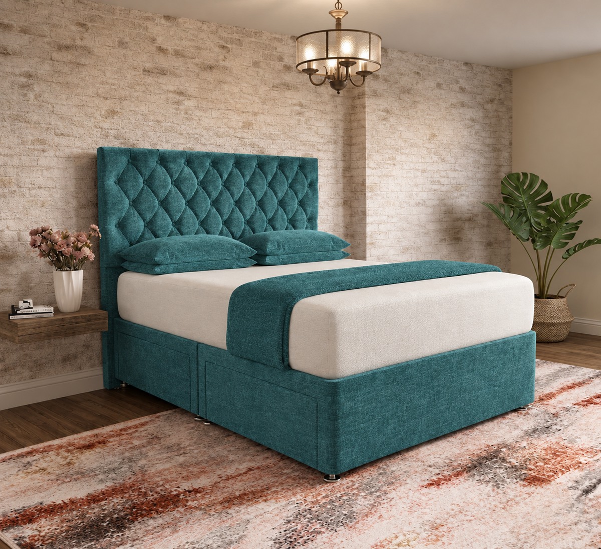Mayfair Chesterfield Divan Bed - Teal Linen