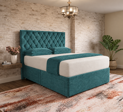 Mayfair Chesterfield Divan Bed - Teal Linen