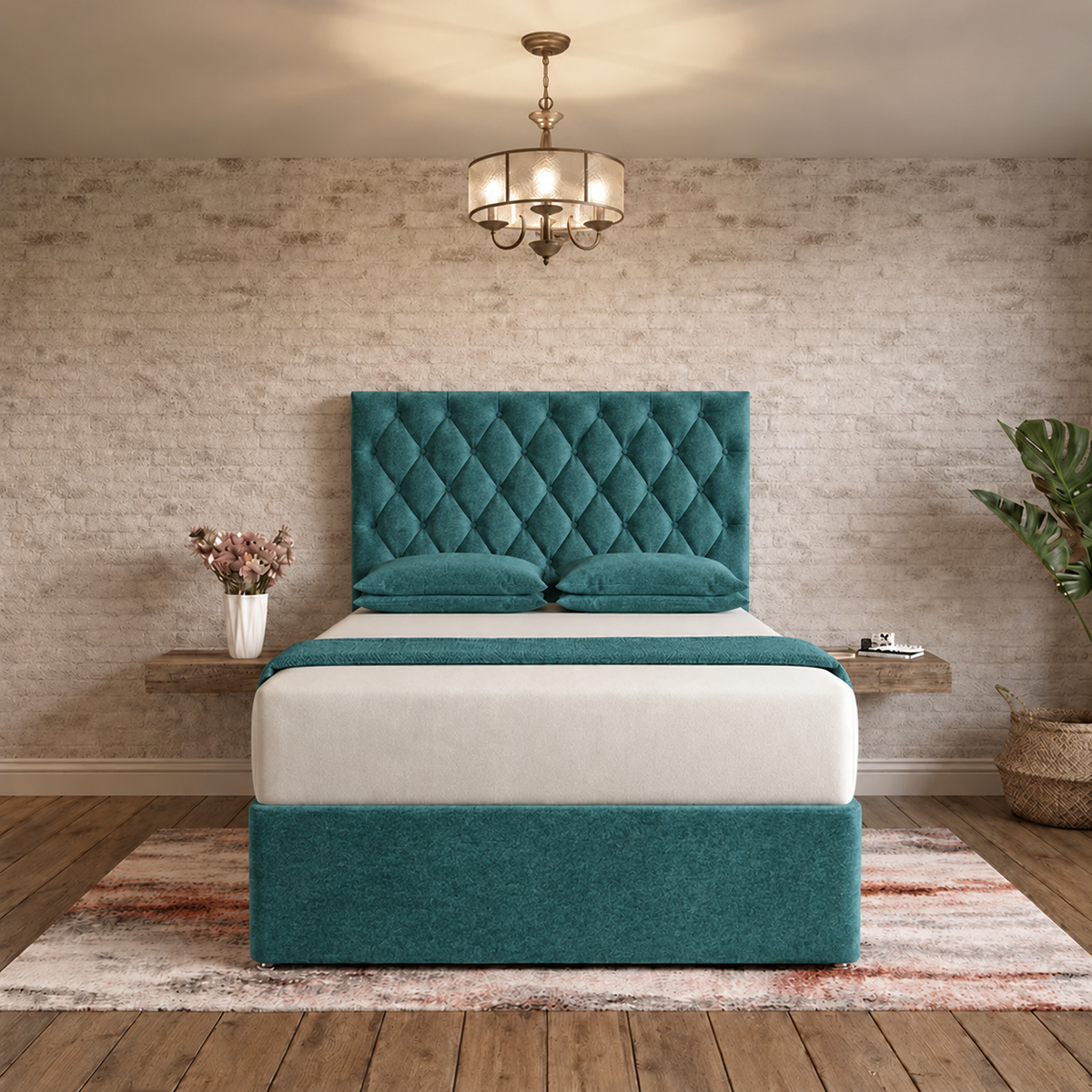 Mayfair Chesterfield Divan Bed - Teal Linen
