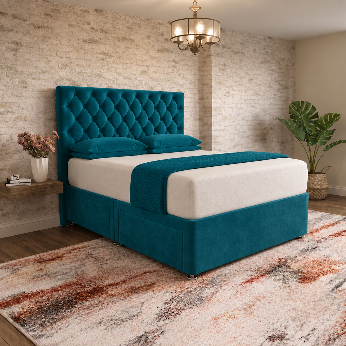 Mayfair Chesterfield Divan Bed - Teal Plush Velvet