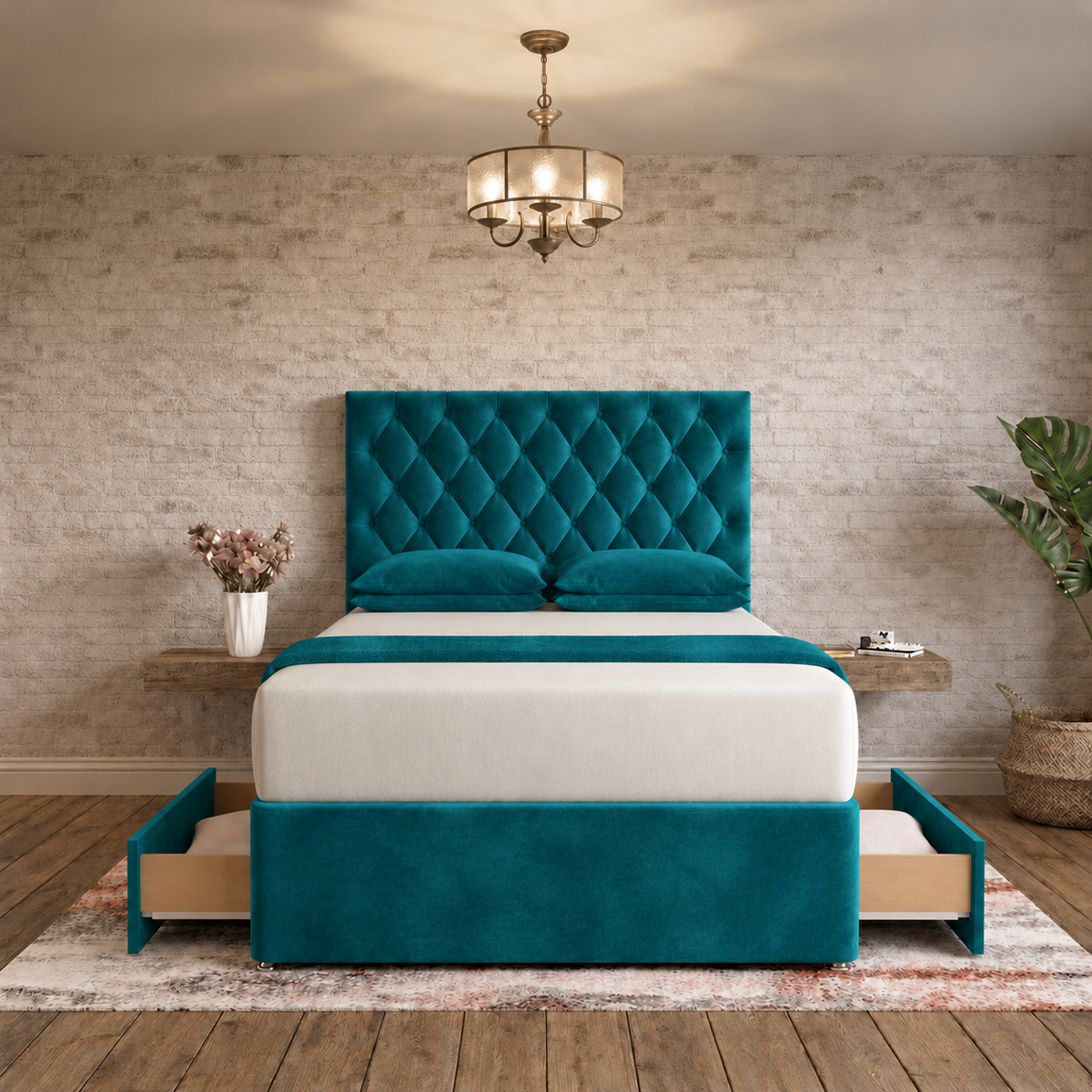 Mayfair Chesterfield Divan Bed - Teal Plush Velvet