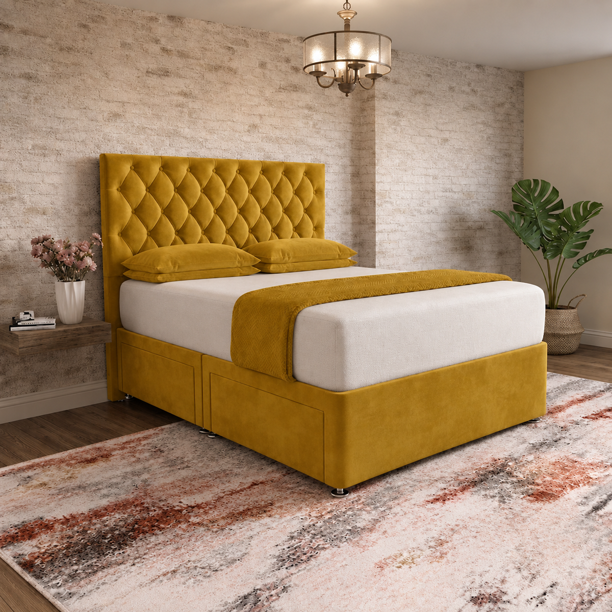 Mayfair Chesterfield Divan Bed - Tumeric Plush Velvet