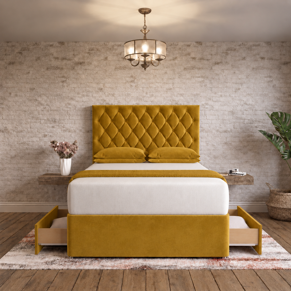 Mayfair Chesterfield Divan Bed - Tumeric Plush Velvet