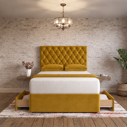 Mayfair Chesterfield Divan Bed - Tumeric Plush Velvet