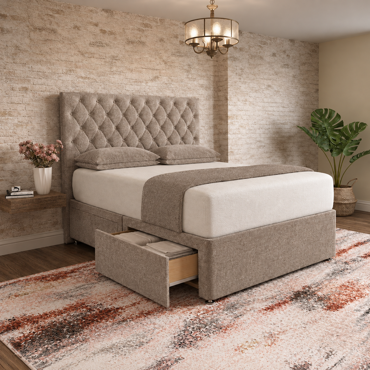 Mayfair Chesterfield Divan Bed - Wheat Linen