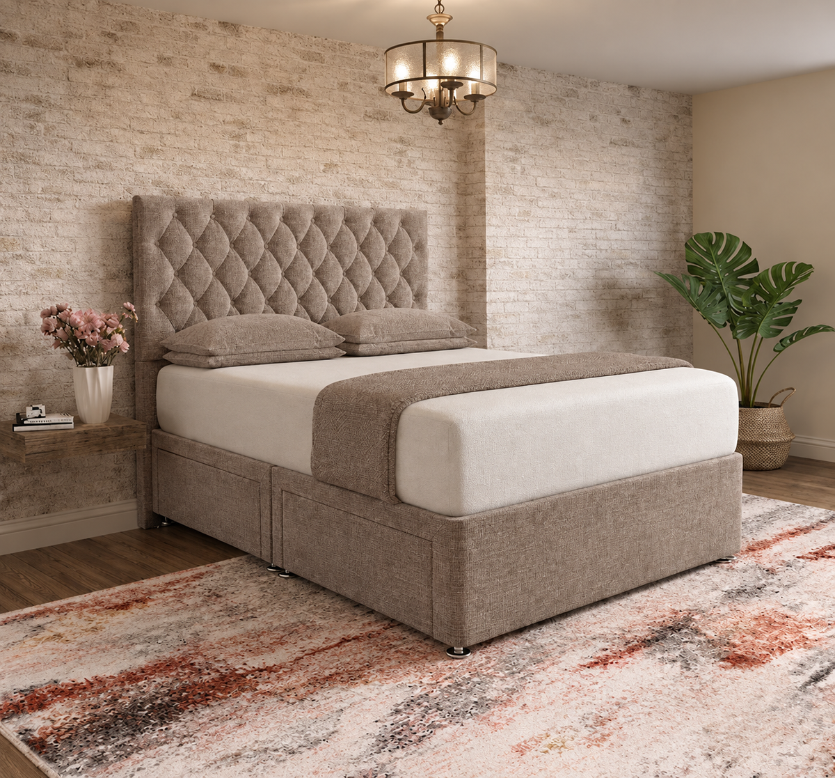 Mayfair Chesterfield Divan Bed - Wheat Linen