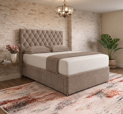 Mayfair Chesterfield Divan Bed - Wheat Linen