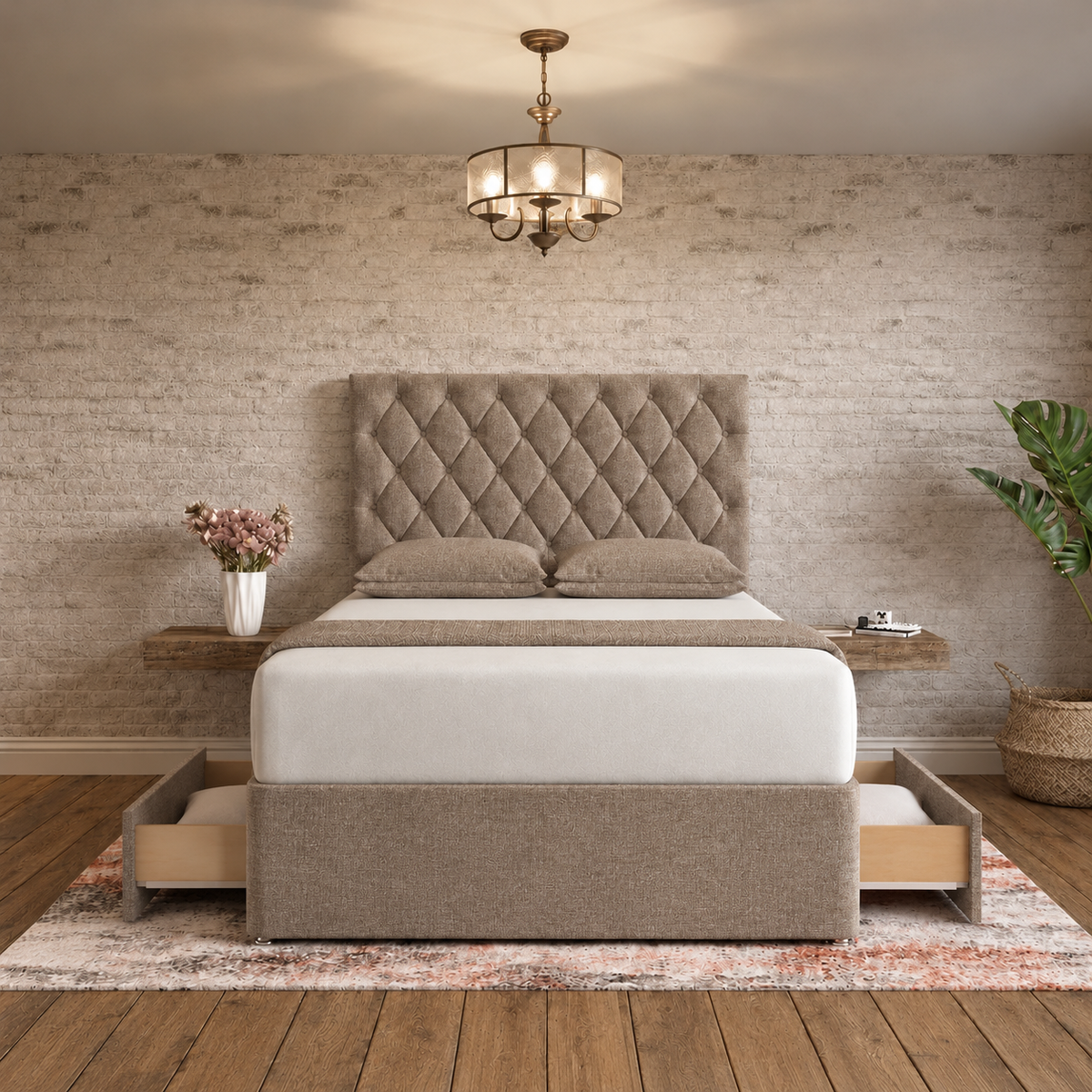 Mayfair Chesterfield Divan Bed - Wheat Linen