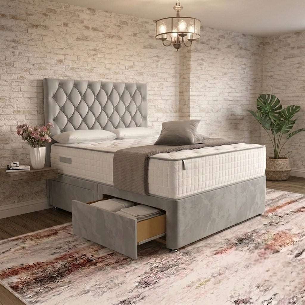 Mayfair Chesterfield Divan Bed - Latte Wool