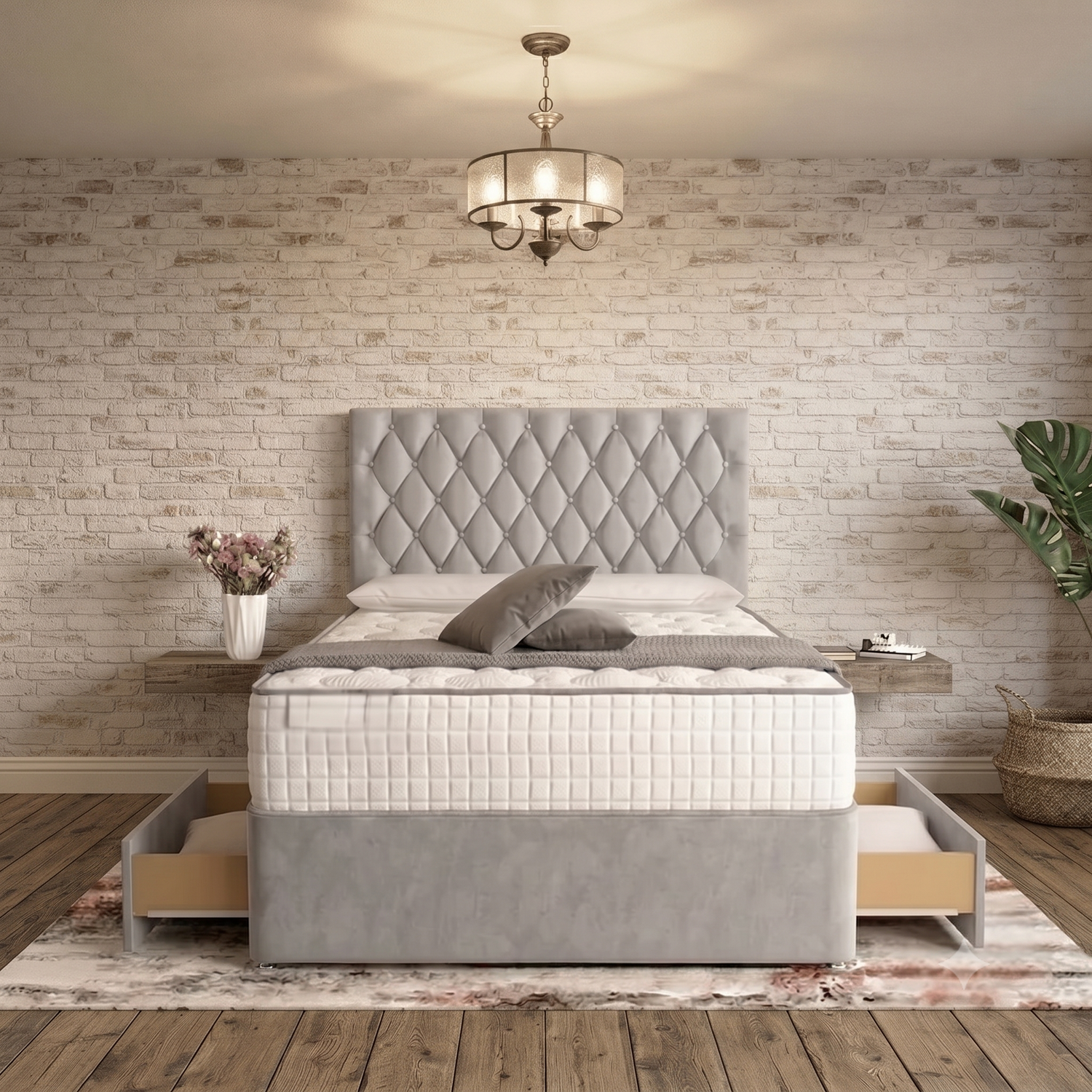 Mayfair Chesterfield Divan Bed - Latte Wool