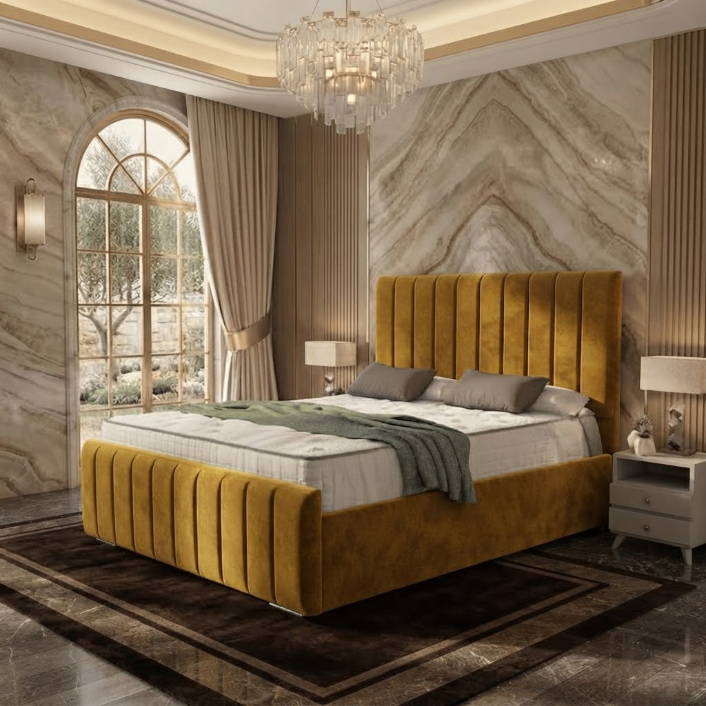 Monaco Upholstered Ottoman Bed - Tumeric Plush Velvet