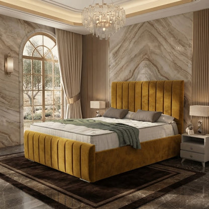 Monaco Upholstered Ottoman Bed - Tumeric Plush Velvet