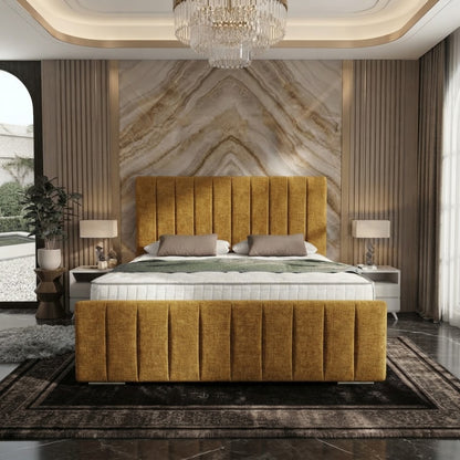 Monaco Upholstered Ottoman Bed - Tumeric Plush Velvet
